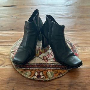 Black Leather Square Toe Ankle Boot